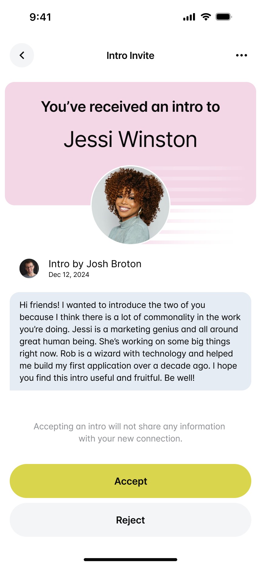 Connection details and history